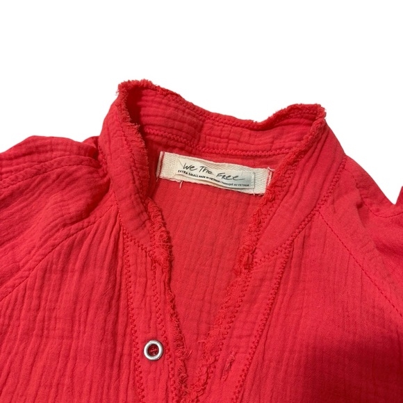 Free People We the Free Oversized Distressed Pink Rose Button Down Shirt Size XS - Picture 10 of 11